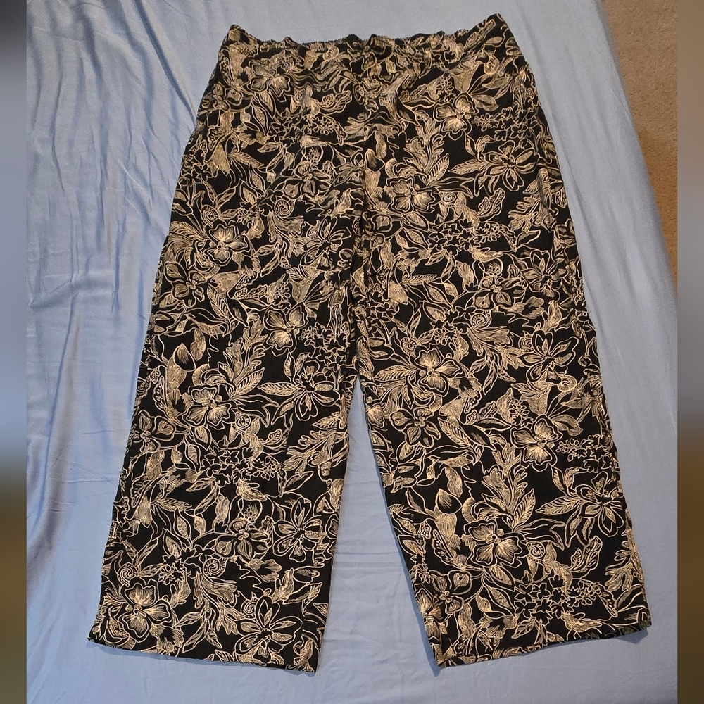Lane Bryant Black and Cream Floral Pants